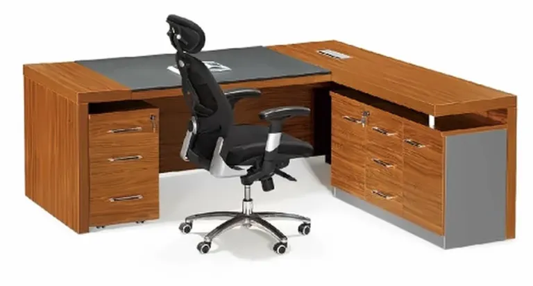 Executive office desk with leather chair