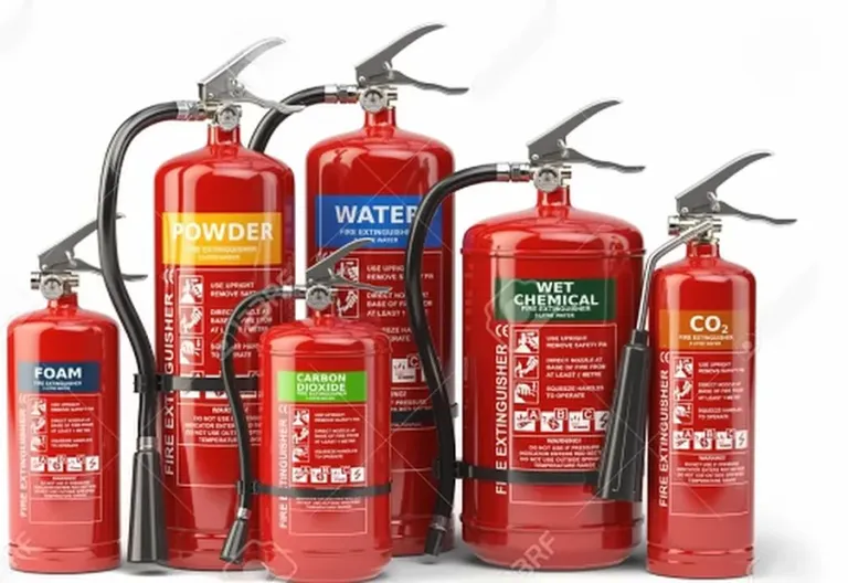 Fire extinguishers: powder, water, foam and CO2
