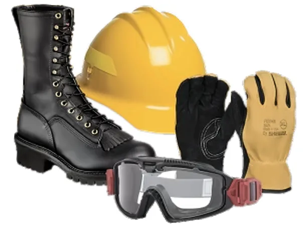 Safety boots, helmets, goggles and gloves
